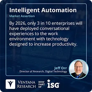 By 2026, only 3 in 10 enterprises will have deployed conversational experiences to the work environment with technology designed to increase productivity. 