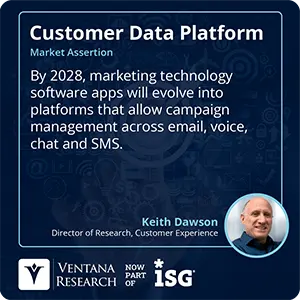 By 2028, marketing technology software apps will evolve into platforms that allow campaign management across email, voice, chat and SMS. 