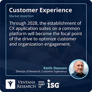 Through 2028, the establishment of CX application suites on a common platform will become the focal point of the drive to optimize customer and organization engagement. 