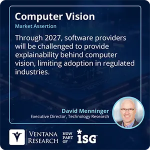 Through 2027, software providers will be challenged to provide explainability behind computer vision, limiting adoption in regulated industries. 