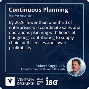 By 2026, fewer than one-third of enterprises will coordinate sales and operations planning with financial budgeting, contributing to supply chain inefficiencies and lower profitability.