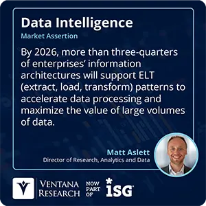 By 2026, more than three-quarters of enterprises’ information architectures will support ELT (extract, load, transform) patterns to accelerate data processing and maximize the value of large volumes of data. 