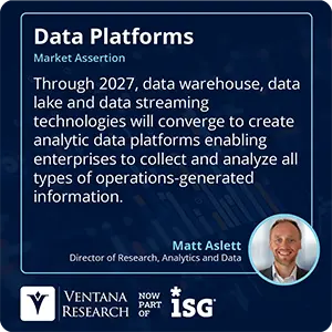 Through 2027, data warehouse, data lake and data streaming technologies will converge to create analytic data platforms enabling enterprises to collect and analyze all types of operations-generated information. 