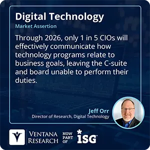 Through 2026, only 1 in 5 CIOs will effectively communicate how technology programs relate to business goals, leaving the C-suite and board unable to perform their duties.