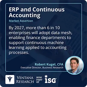 By 2027, more than 6 in 10 enterprises will adopt data mesh, enabling finance departments to support continuous machine learning applied to accounting processes.