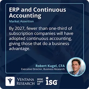 By 2027, fewer than one-third of subscription companies will have adopted continuous accounting, giving those that do a business advantage. 