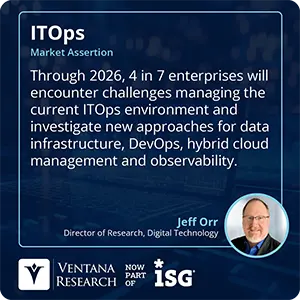 Through 2026, 4 in 7 enterprises will encounter challenges managing the current ITOps environment and investigate new approaches for data infrastructure, DevOps, hybrid cloud management and observability.