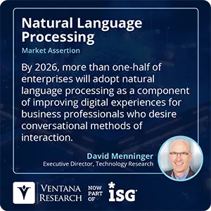 By 2026, more than one-half of enterprises will adopt natural language processing as a component of improving digital experiences for business professionals who desire conversational methods of interaction. 