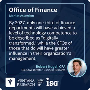 By 2027, only one-third of finance departments will have achieved a level of technology competence to be described as 