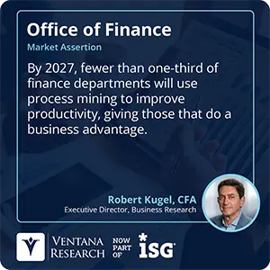 By 2027, fewer than one-third of finance departments will use process mining to improve productivity, giving those that do a business advantage. 