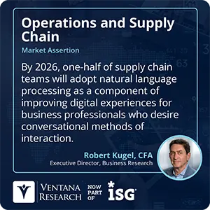 By 2026, one-half of supply chain teams will adopt natural language processing as a component of improving digital experiences for business professionals who desire conversational methods of interaction. 