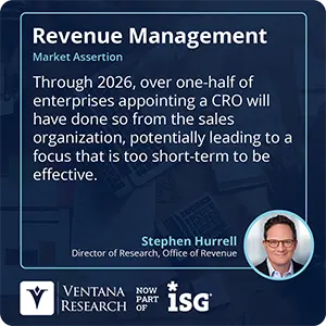 Through 2026, over one-half of enterprises appointing a CRO will have done so from the sales organization, potentially leading to a focus that is too short-term to be effective. 