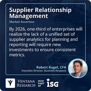 By 2026, one-third of enterprises will realize the lack of a unified set of supplier analytics for planning and reporting will require new investments to ensure consistent metrics.